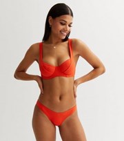 New Look Red Ribbed V Front Bikini Bottoms